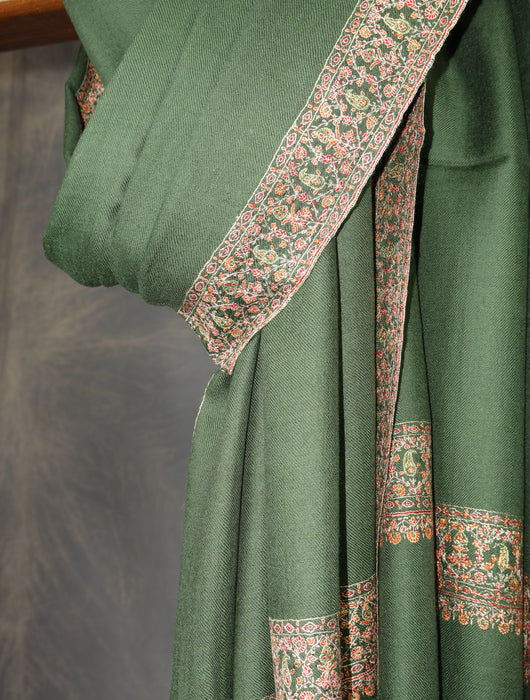Green Base Big Border Embroidery Cashmere Pashmina Shawl