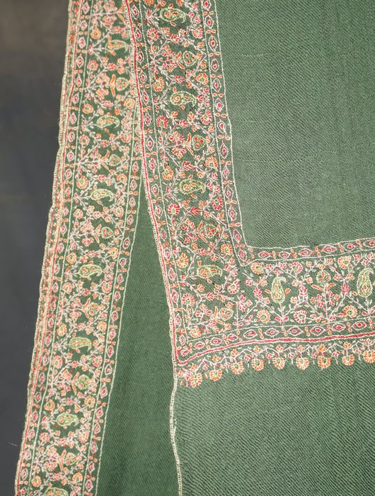 Green Base Big Border Embroidery Cashmere Pashmina Shawl