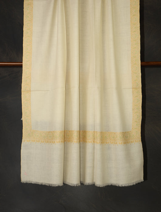 Ivory Base Big Border Embroidery Cashmere Pashmina Shawl