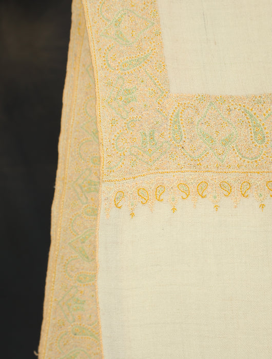 Ivory Base Big Border Embroidery Cashmere Pashmina Shawl