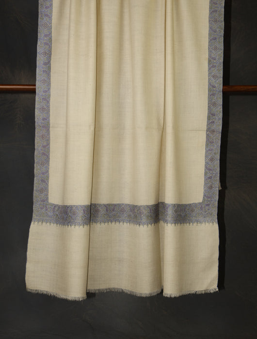 Ivory Base Big Border Embroidery Cashmere Pashmina Shawl