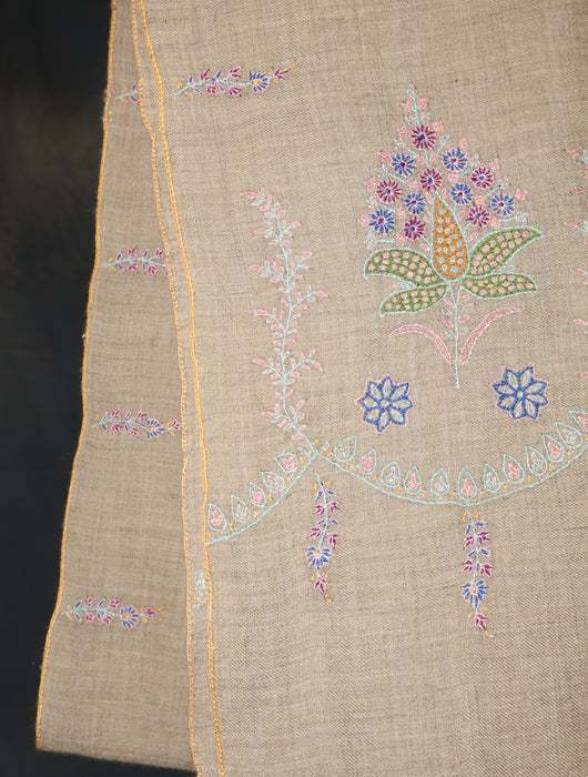 Natural Base Big Border Embroidery Cashmere Pashmina Shawl