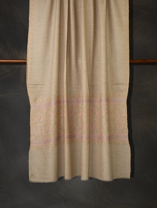 Natural Base Big Border Embroidery Cashmere Pashmina Shawl