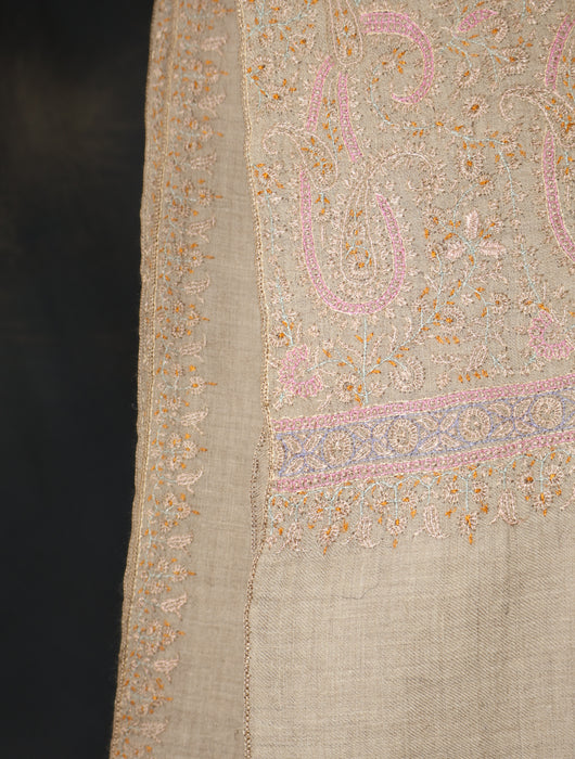 Natural Base Big Border Embroidery Cashmere Pashmina Shawl