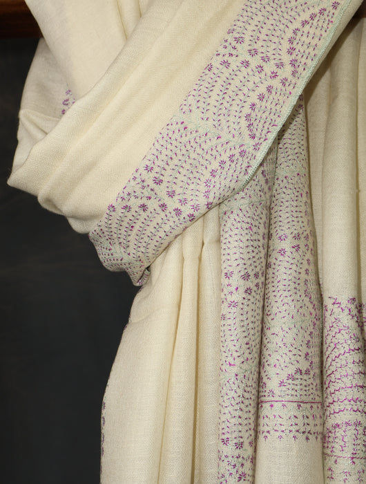 Ivory Base Big Border Embroidery Cashmere Pashmina Shawl