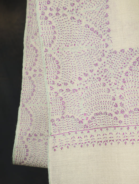Ivory Base Big Border Embroidery Cashmere Pashmina Shawl