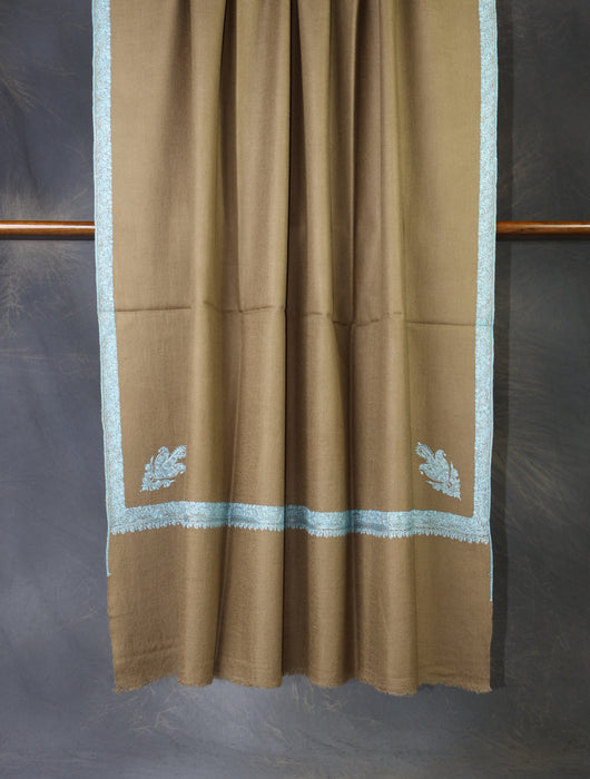 Natural Base Blue Big Border Embroidery Cashmere Pashmina Shawl