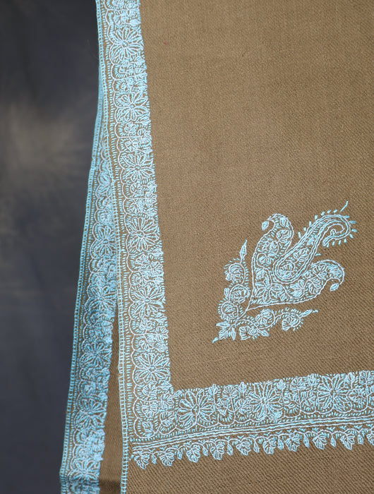 Natural Base Blue Big Border Embroidery Cashmere Pashmina Shawl