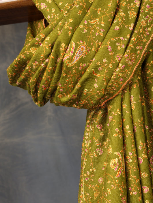 Green jali Embroidery Cashmere Pashmina Shawl
