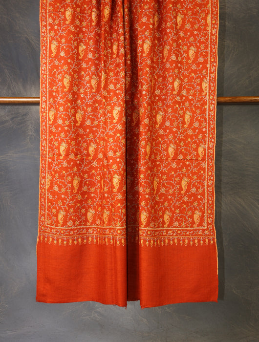 Orange jali Embroidery Cashmere Pashmina Shawl