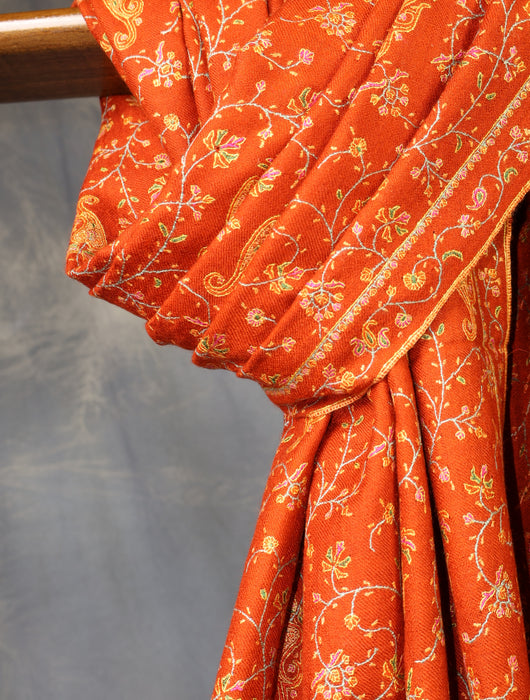 Orange jali Embroidery Cashmere Pashmina Shawl