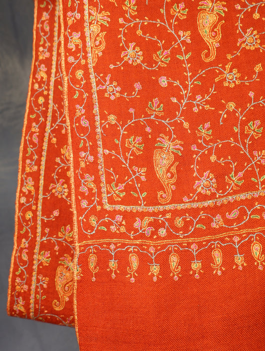 Orange jali Embroidery Cashmere Pashmina Shawl