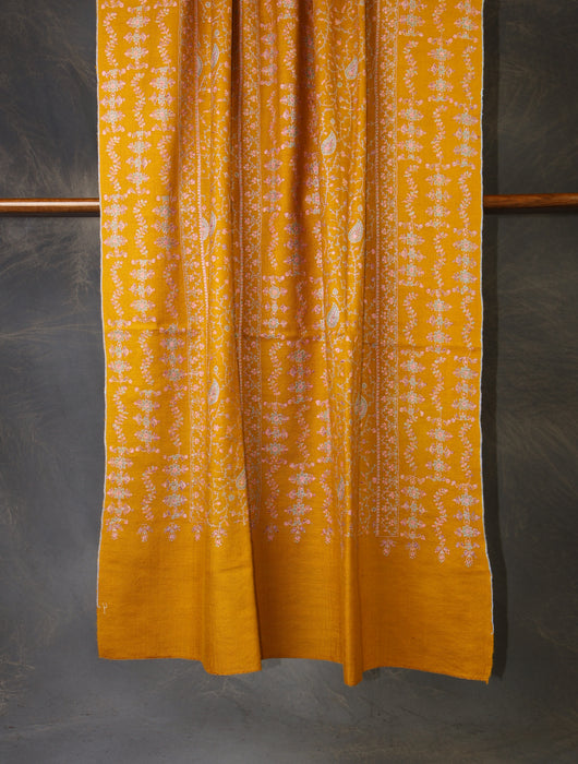 Mustard jali Embroidery Cashmere Pashmina Shawl