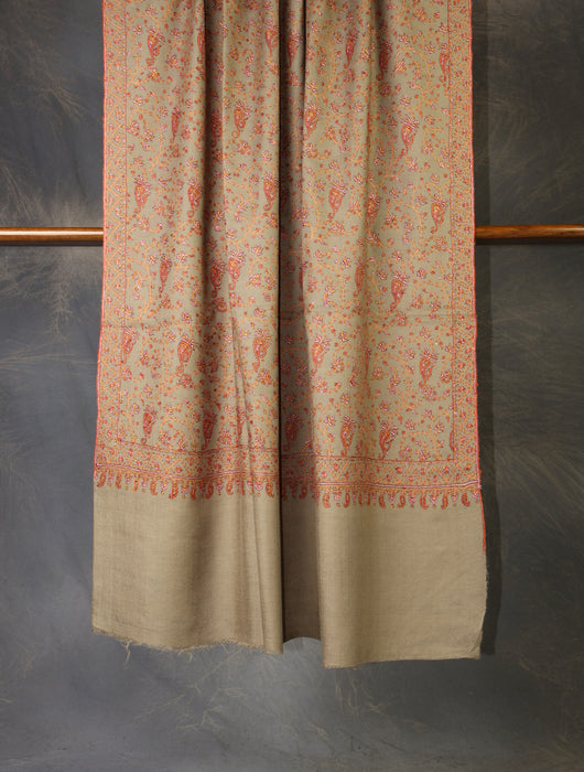 Beige Color Jali Embroidery Cashmere Pashmina Shawl
