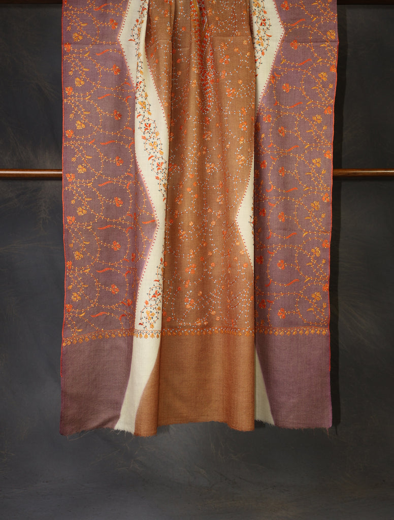 Triple Dye Jali Sozni Embroidery Shawl