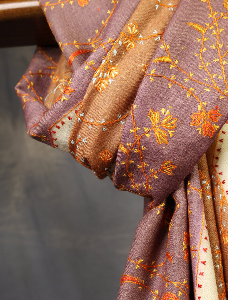Triple Dye Jali Sozni Embroidery Shawl