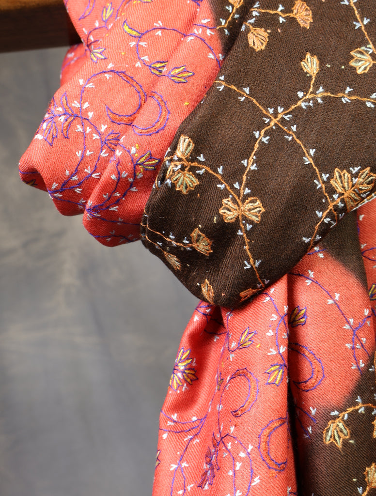 Triple Dye Jali Sozni Embroidery Shawl