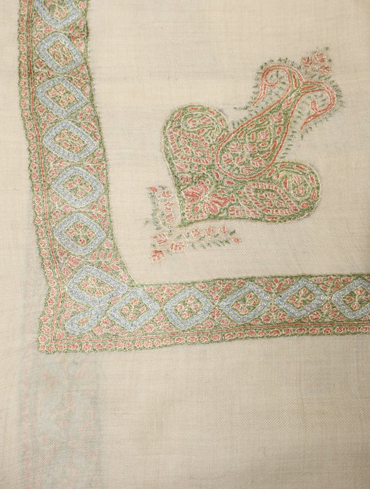 Ivory Base Pashmina Mussar With Greenish Tone