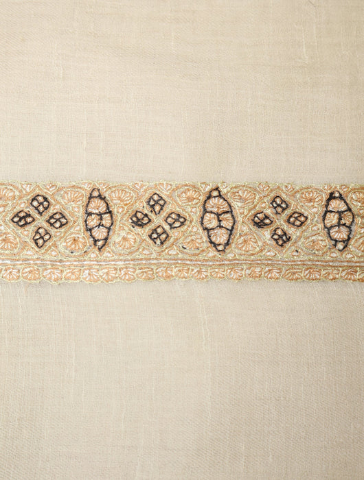 Ivory Base Pashmina Mussar With Golden Tone