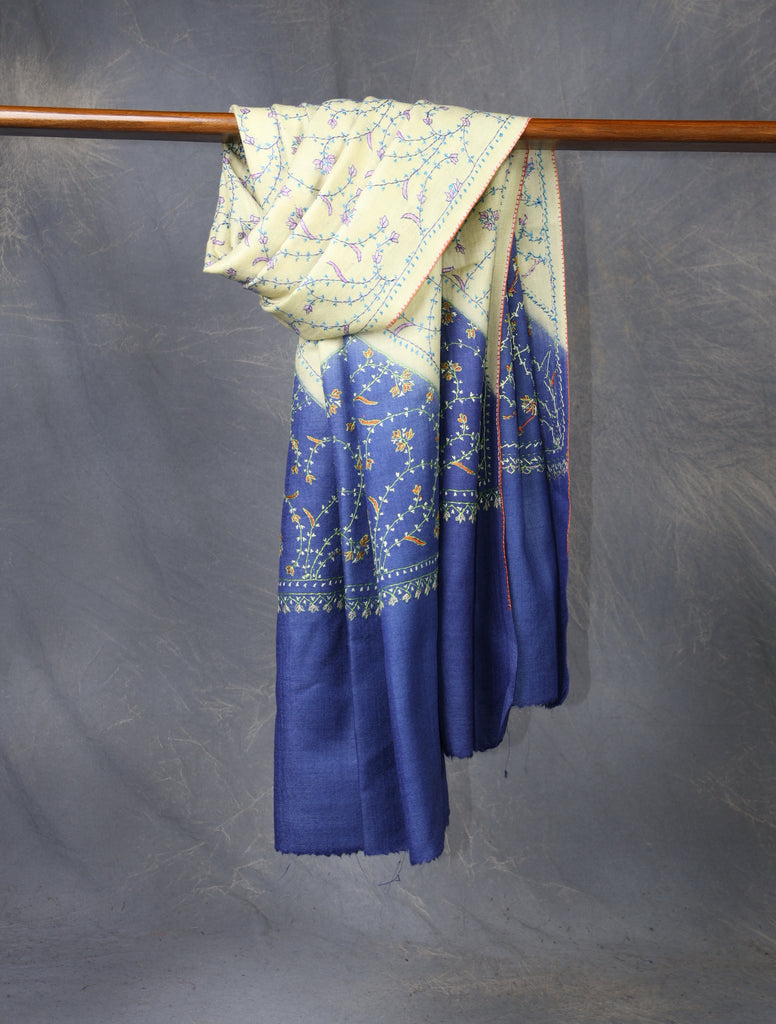 Triple Dye Jali Sozni Embroidery Shawl