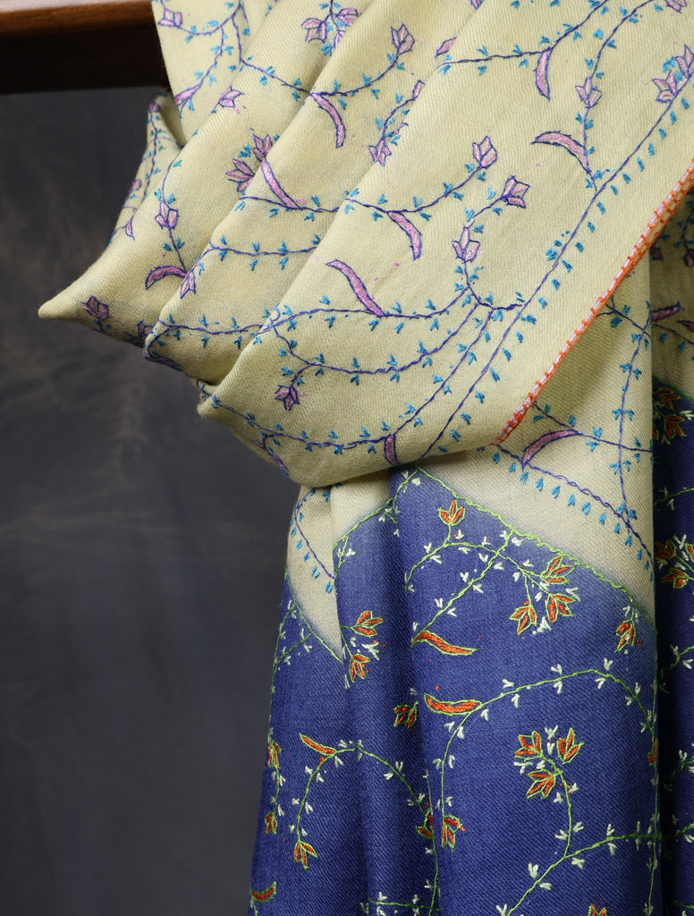 Triple Dye Jali Sozni Embroidery Shawl