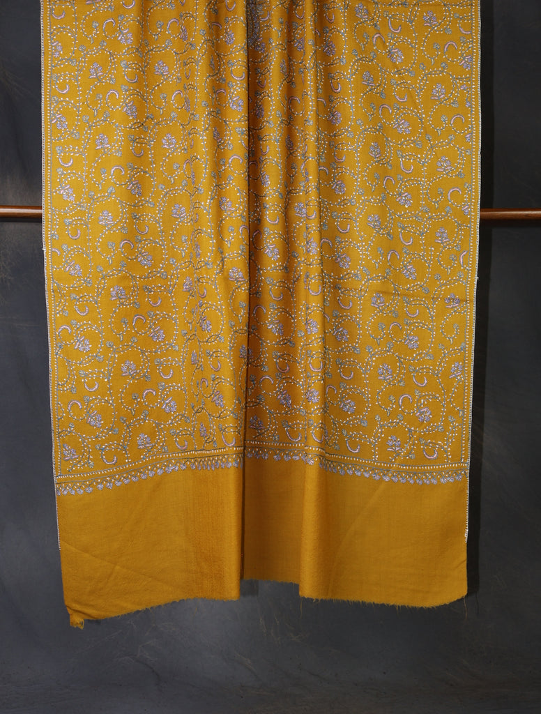 Mustard Base Jali Embroidery Merino Shawl