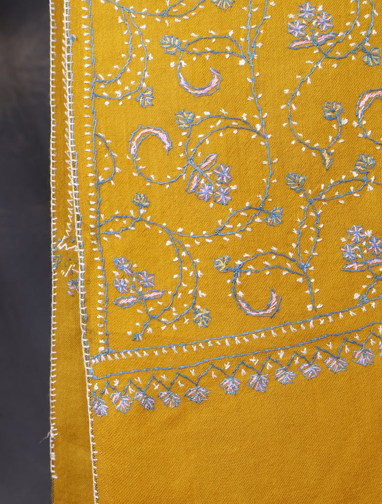 Mustard Base Jali Embroidery Merino Shawl
