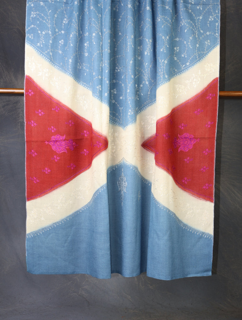 Triple Dye Jali Sozni Embroidery Shawl