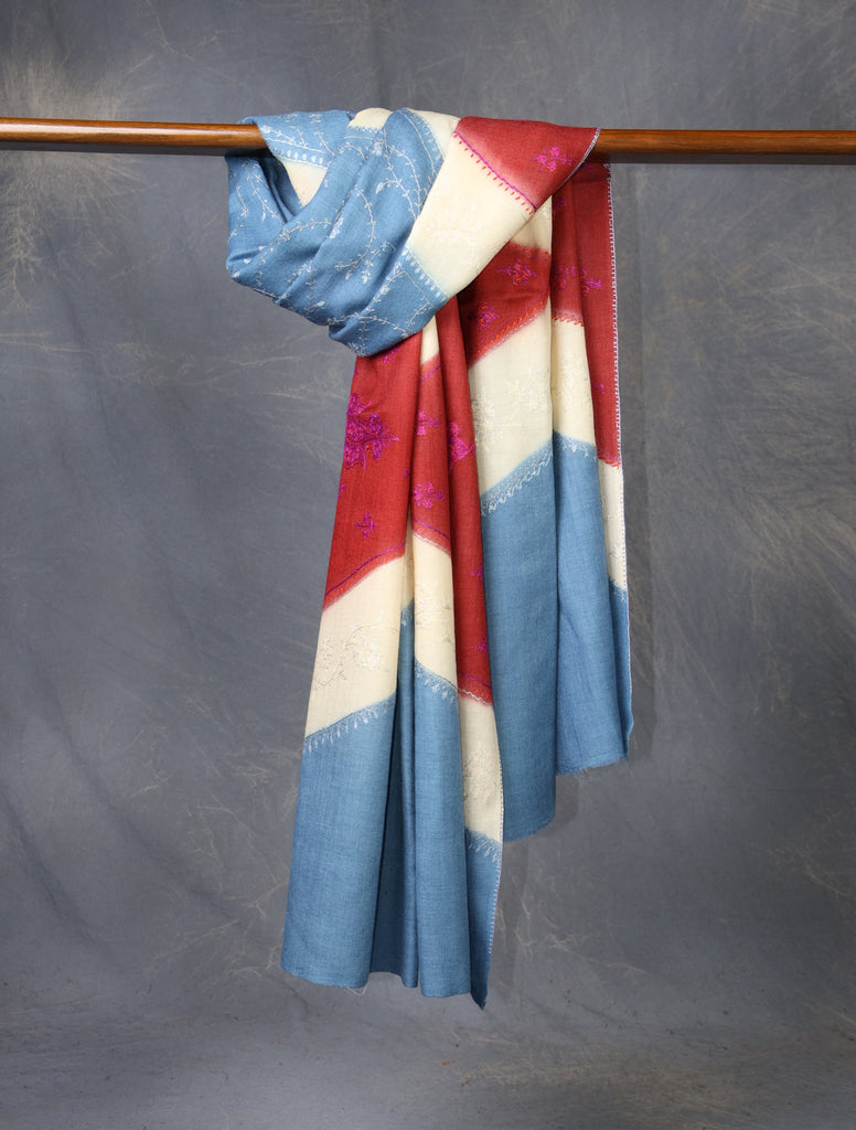 Triple Dye Jali Sozni Embroidery Shawl