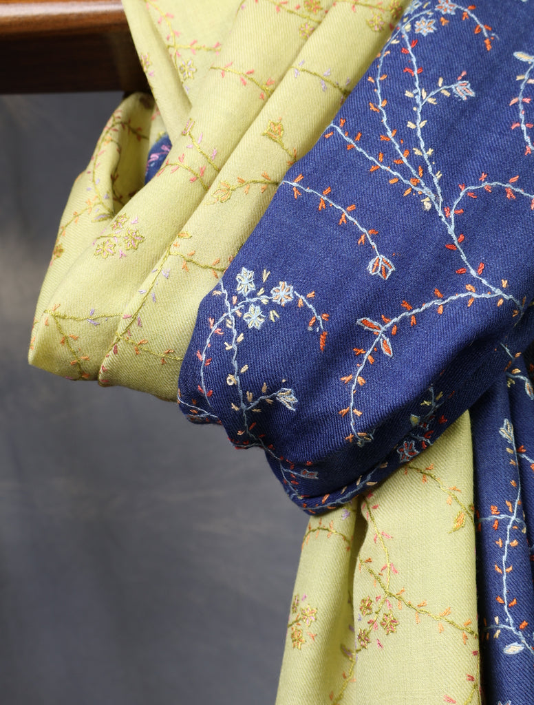 Triple Dye Jali Sozni Embroidery Shawl