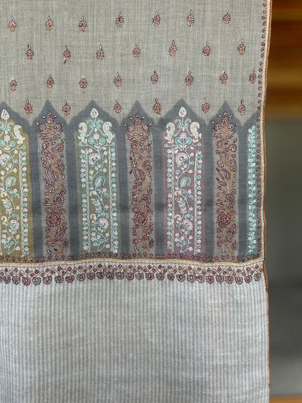 Natural Sozni Embroidery Handwoven Cashmere Pashmina Scarf