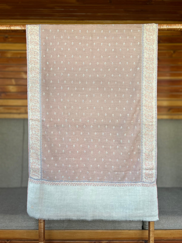 Pink Sozni Embroidery Handwoven Cashmere Pashmina Scarf