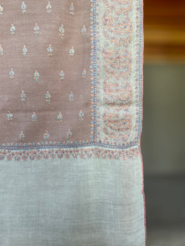 Pink Sozni Embroidery Handwoven Cashmere Pashmina Scarf