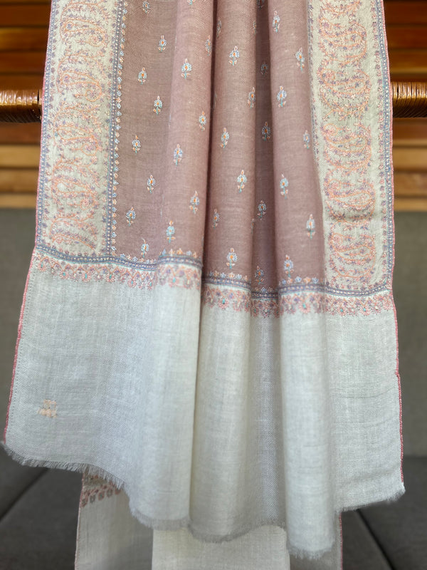 Pink Sozni Embroidery Handwoven Cashmere Pashmina Scarf
