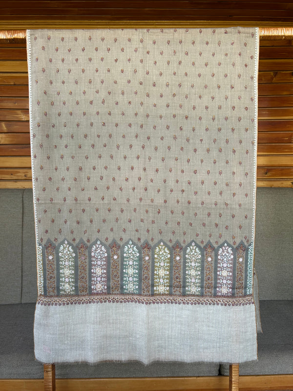 Natural Sozni Embroidery Handwoven Cashmere Pashmina Scarf