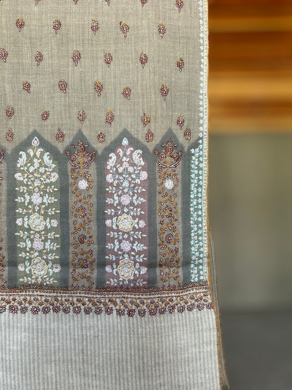 Natural Sozni Embroidery Handwoven Cashmere Pashmina Scarf