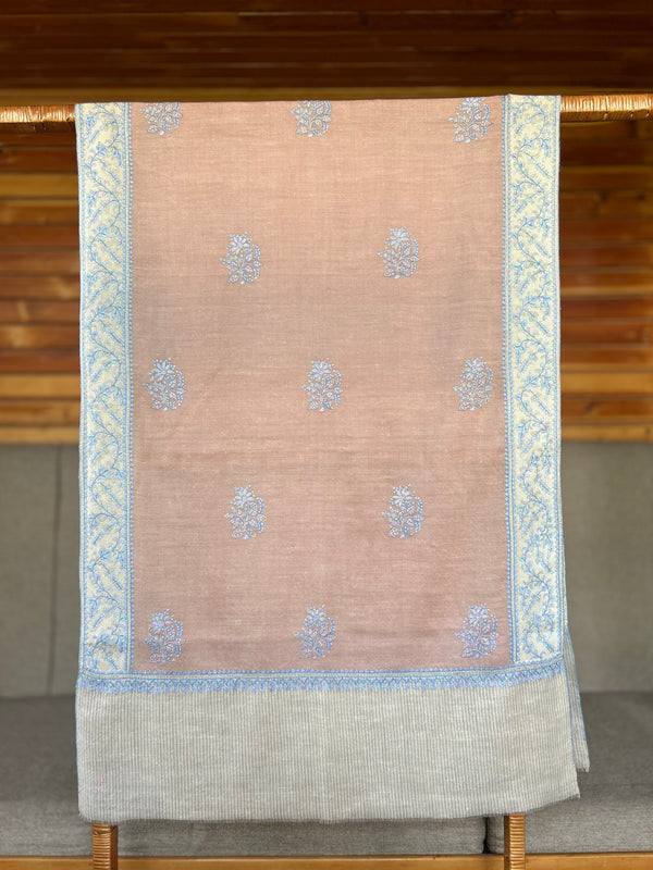 Pink Boteh Sozni Embroidery Handwoven Cashmere Pashmina Scarf