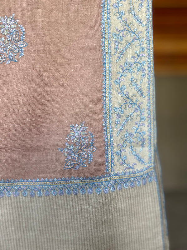Pink Boteh Sozni Embroidery Handwoven Cashmere Pashmina Scarf