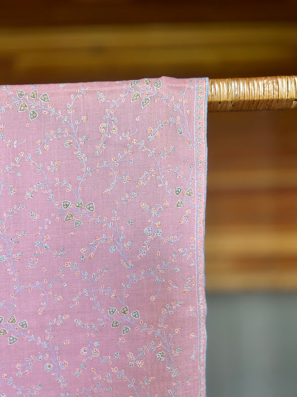 Pink Jali Sozni Embroidery Handwoven Cashmere Pashmina Scarf