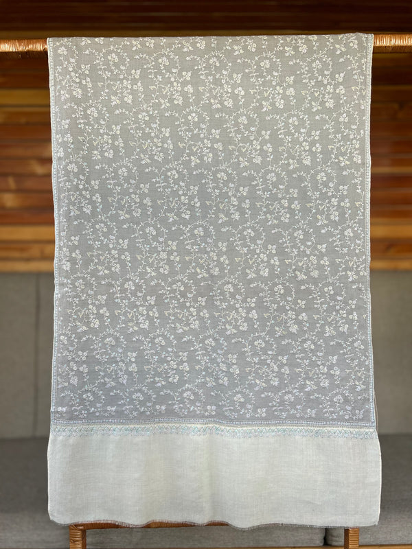 Grey Jali Embroidery Handwoven Cashmere Pashmina Scarf