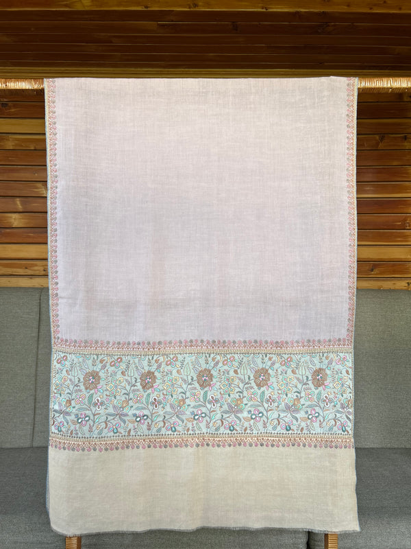Pink Big Border Sozni Embroidery Handwoven Cashmere Pashmina Scarf