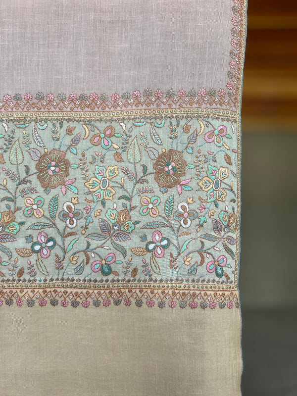 Pink Big Border Sozni Embroidery Handwoven Cashmere Pashmina Scarf