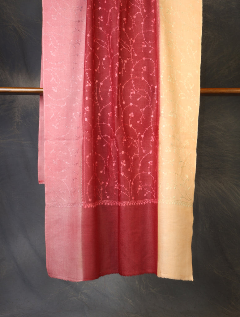 Triple Dye Sozni Embroidery Merino Wool Scarf