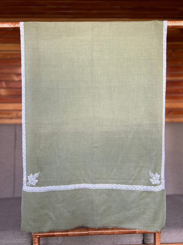 Fern Green Small Border Sozni Embroidery Handwoven Cashmere Pashmina Scarf