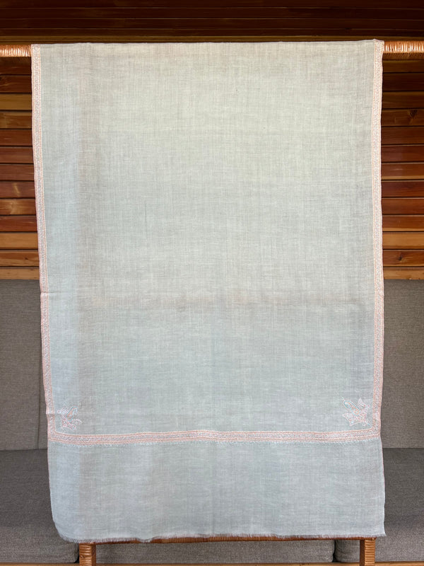 Natural Small Border Sozni Embroidery Handwoven Cashmere Pashmina Scarf