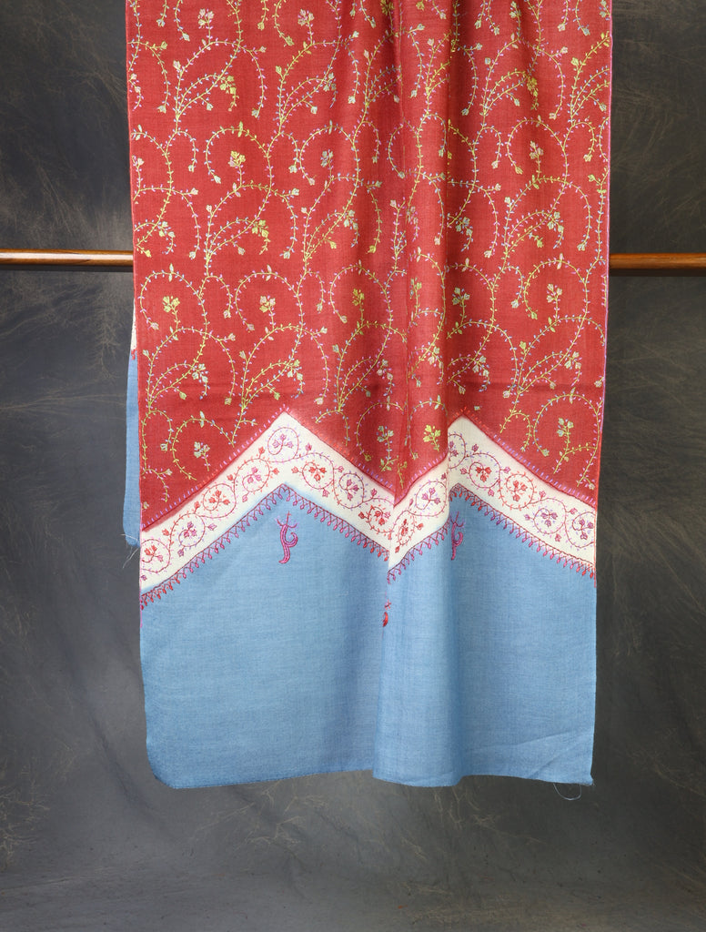 Triple Dye Sozni Embroidery Merino Wool Scarf
