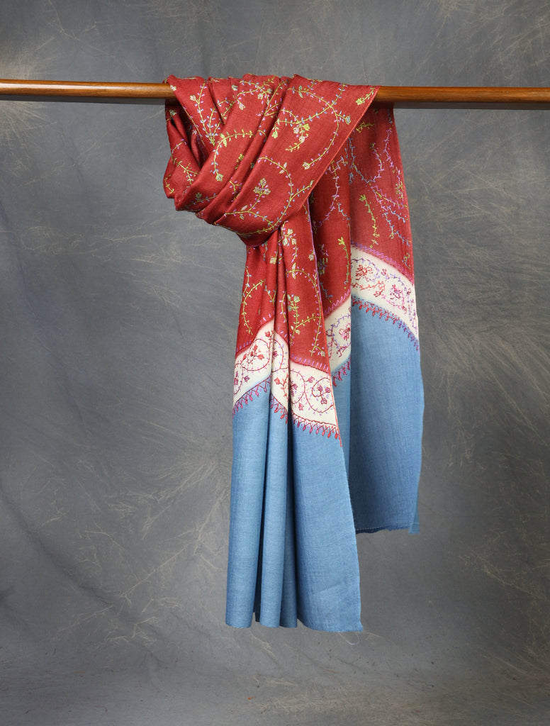 Triple Dye Sozni Embroidery Merino Wool Scarf