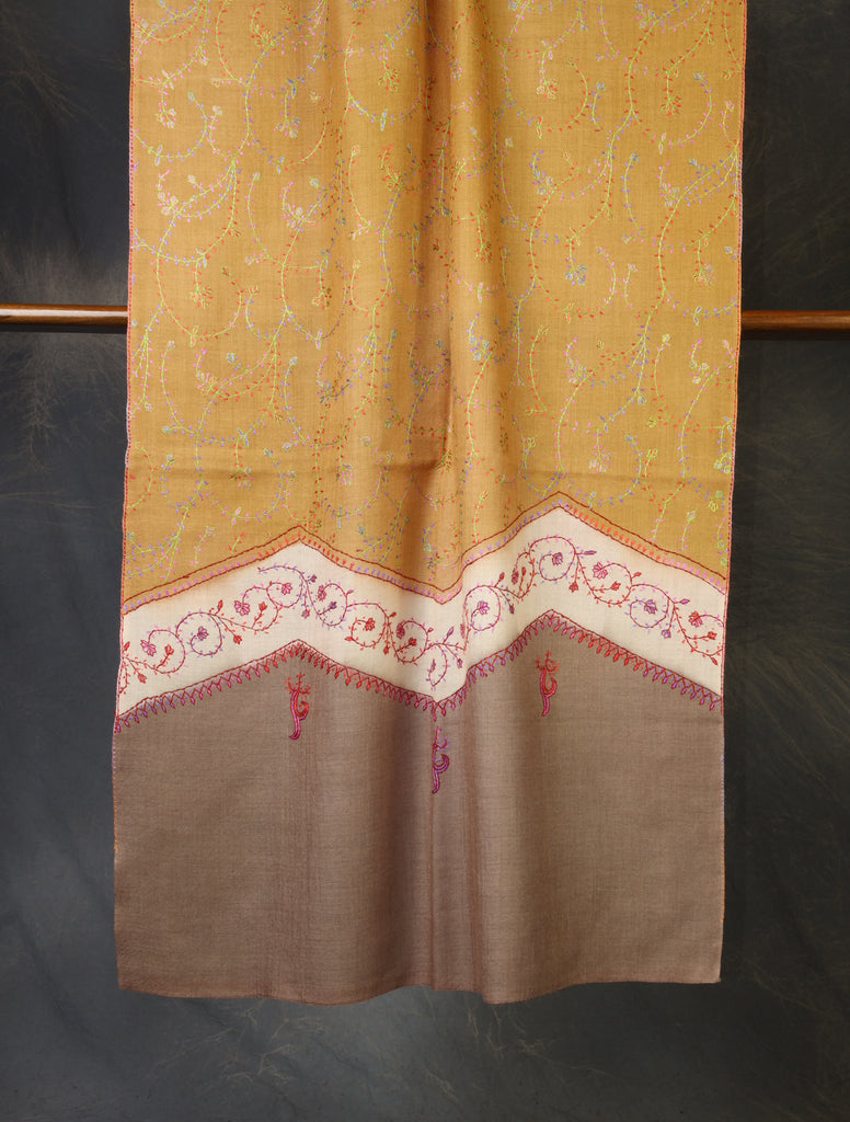Triple Dye Sozni Embroidery Merino Wool Scarf