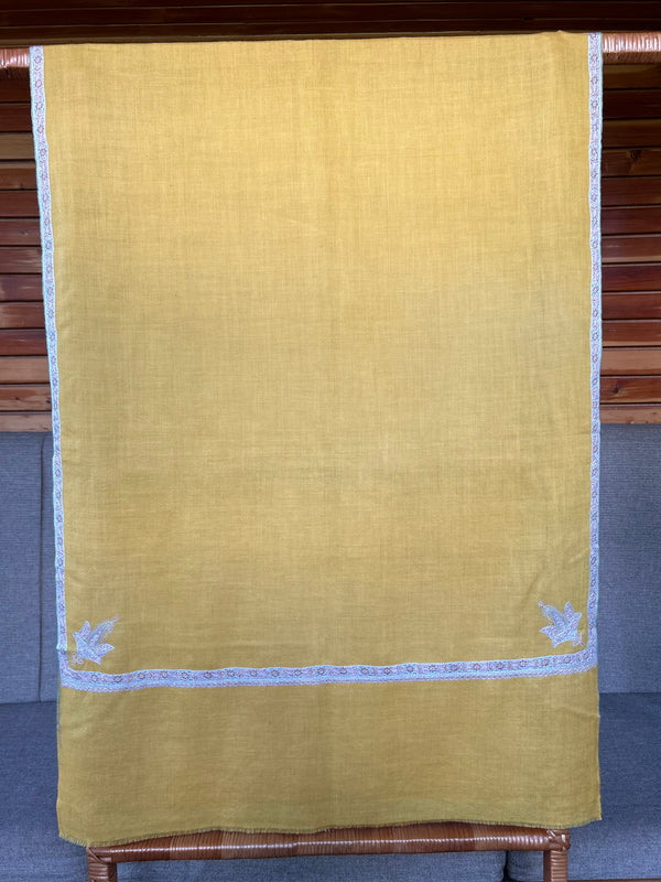 Mustard Small Border Sozni Embroidery Handwoven Cashmere Pashmina Scarf