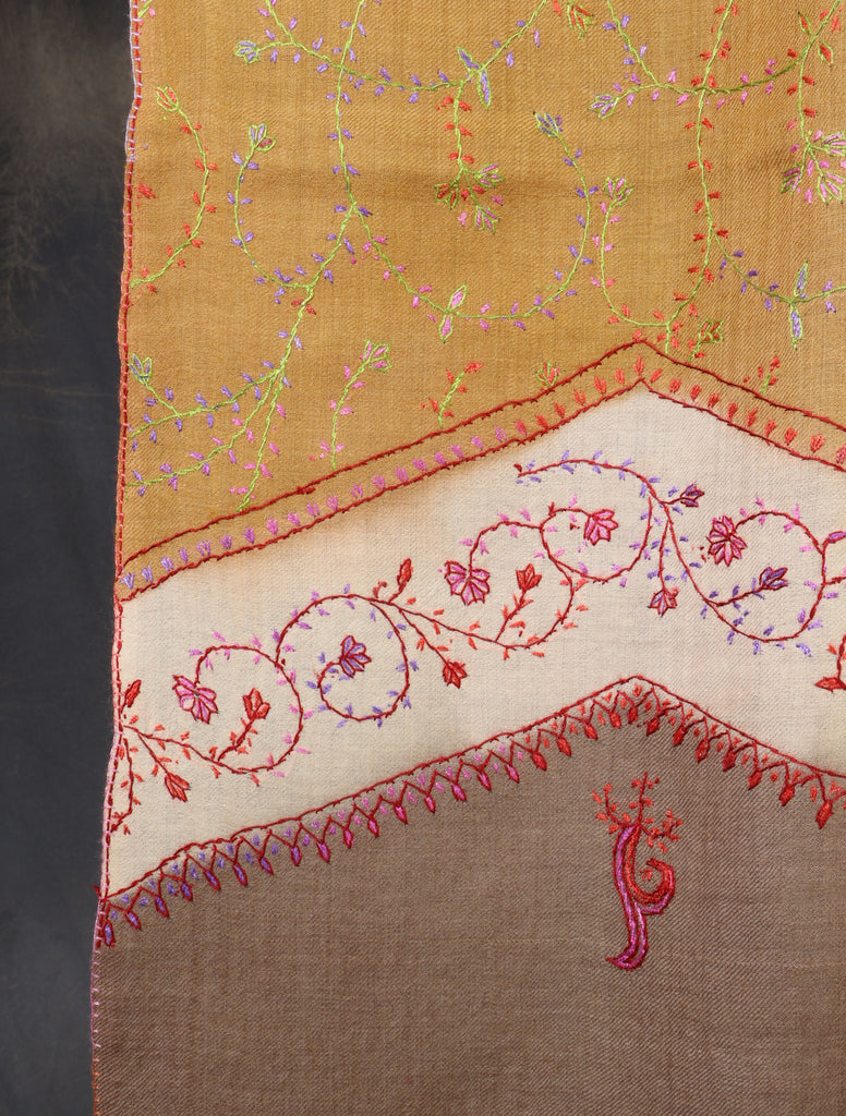 Triple Dye Sozni Embroidery Merino Wool Scarf
